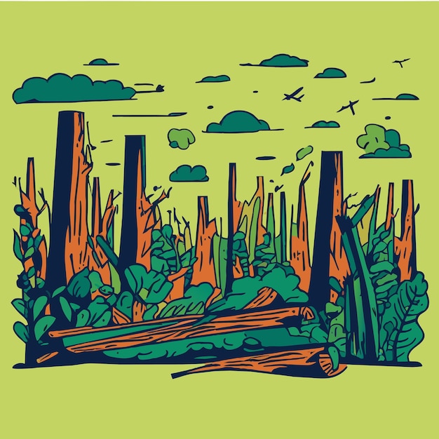 Devastating impact of deforestation nature vector illustration