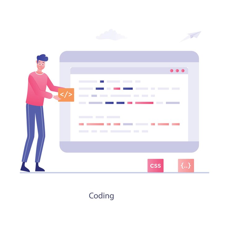 Vector develop software by writing code flat editable style of coding