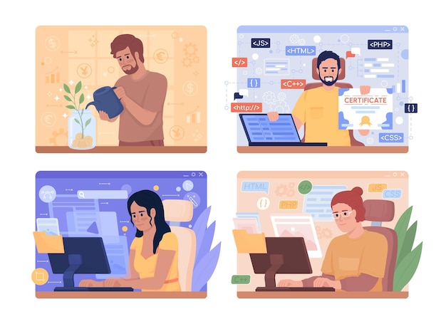 Developer career 2D vector isolated illustration set