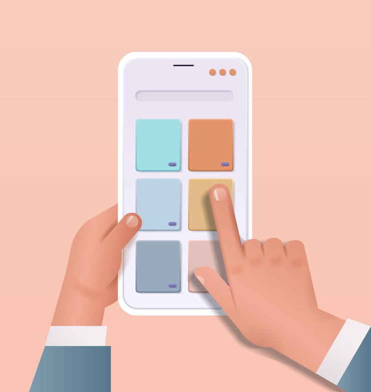 Vector developer hands creating mobile user interface on smartphone screen web application development program software optimization concept 