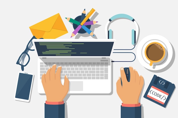 Developer web concept programmer write code for laptop software coding programming languages testing