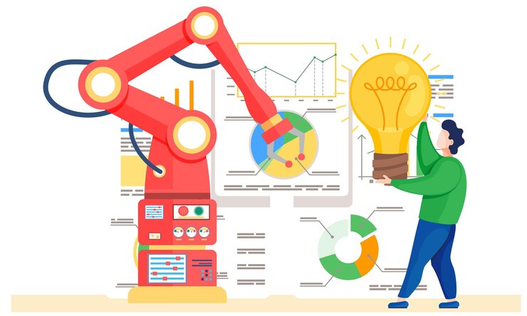 Vector developer worker controlling robotic arm