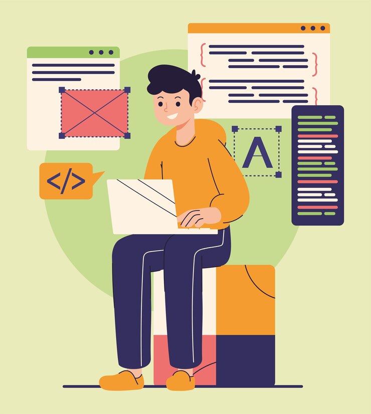 Vector developer working with laptop
