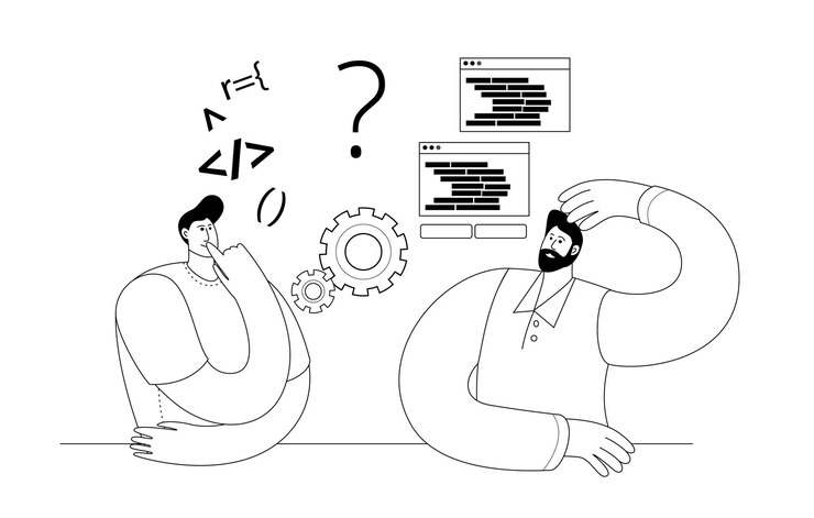 Vector developers looking thoughtfully at the code