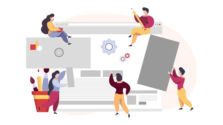 Vector 개발자 및 웹 디자이너 프로그래머 코딩 인터넷 페이지 팀워크 벡터 개념