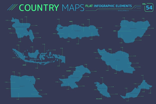 バングラデシュエジプトナイジェリアインドネシアイランマレーシアパキスタンとトルコのベクトルマップの開発