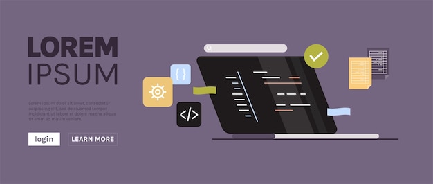 Sviluppo di nuovo software su laptop e programmazione, codifica, concetto di sviluppo per sviluppatori freelance.