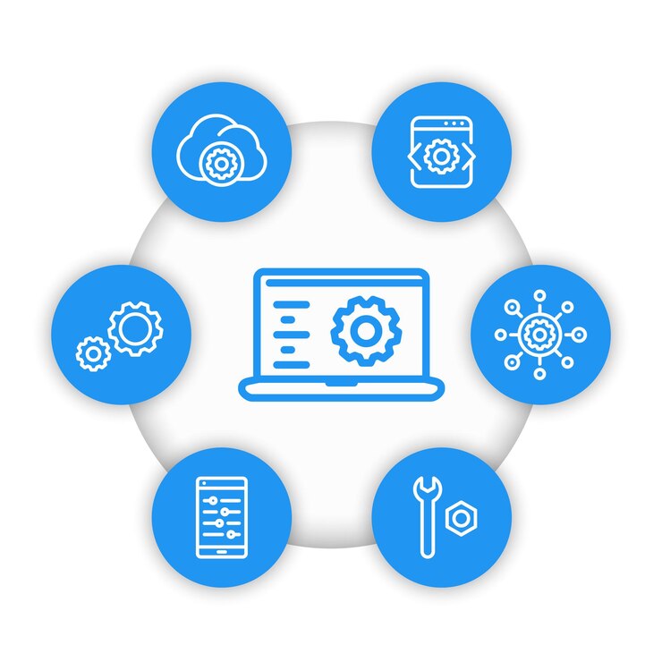 Vector development, engineering, configuration icons in linear style