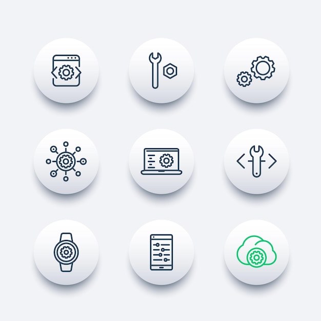 アプリとウェブ用に設定された開発、エンジニアリング、構成ラインアイコン