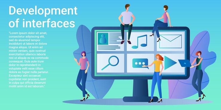 Vector 인터페이스 개발 웹사이트 또는 애플리케이션의 코딩 및 프로그래밍