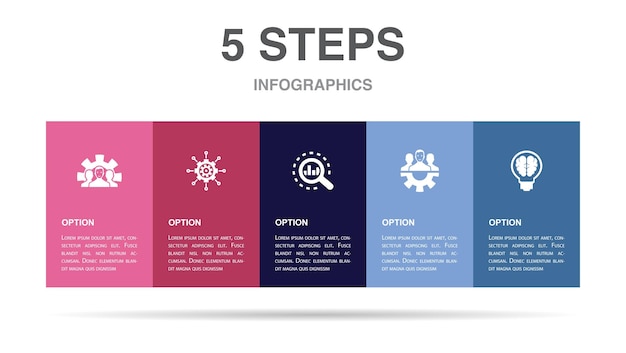 Vector development management analysis teamwork smart icons infographic design layout template creative presentation concept with 5 steps