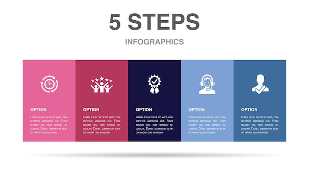 Анализ управления развитием командная работа смарт-иконки Шаблон макета инфографического дизайна Креативная концепция презентации с 5 шагами