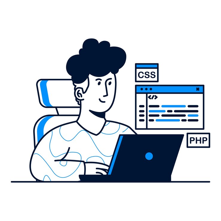 Vector development and programming concept flat design a man working on laptop to development