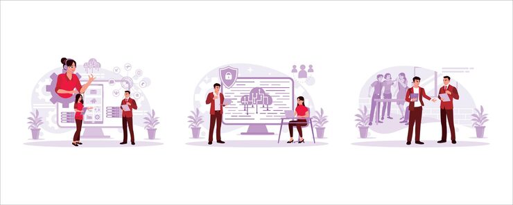 Вектор команда разработчиков обсуждает концепцию разработки приложений для разработчиков мобильных приложений.