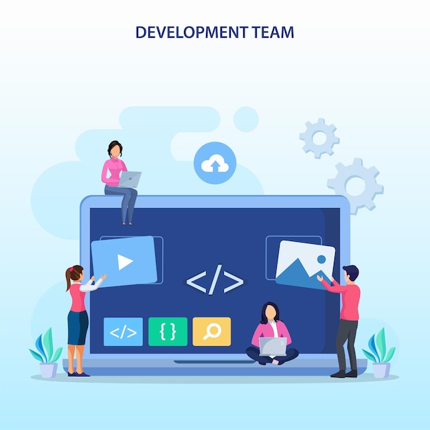 Development team at work concept Flat vector illustration