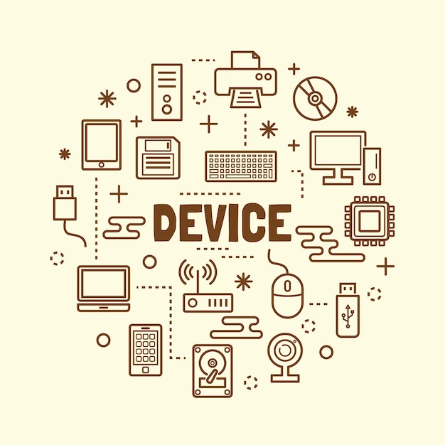 Set di icone del dispositivo minimo di linea sottile