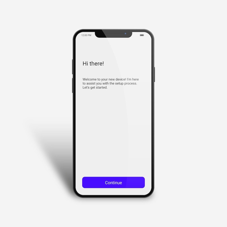 Vector device mockup with initial setup wizard on white background