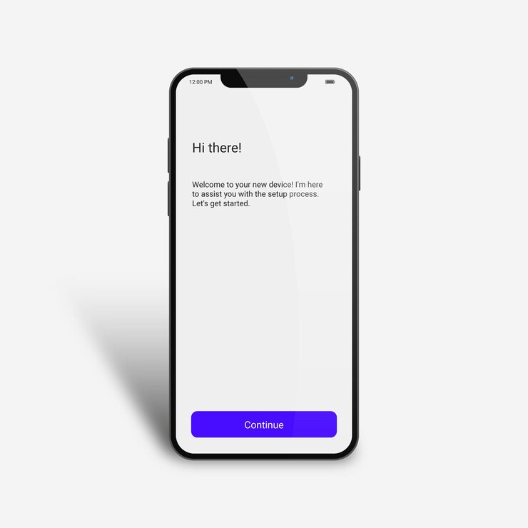 Vector device mockup with initial setup wizard on white background