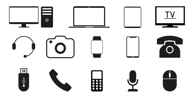 Device and technology vector icons set. Isolated on a white background. Vector illustration eps10