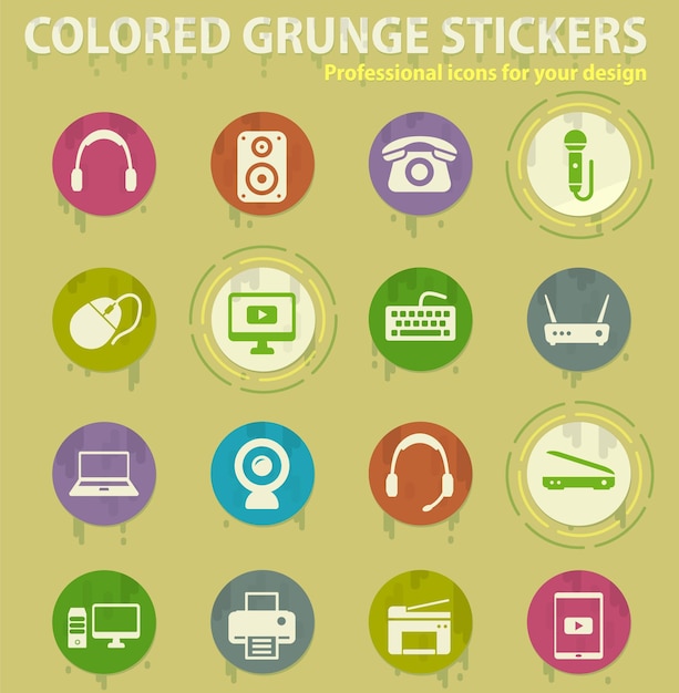 Devices colored grunge icons