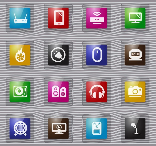 Vector devices glass icons set