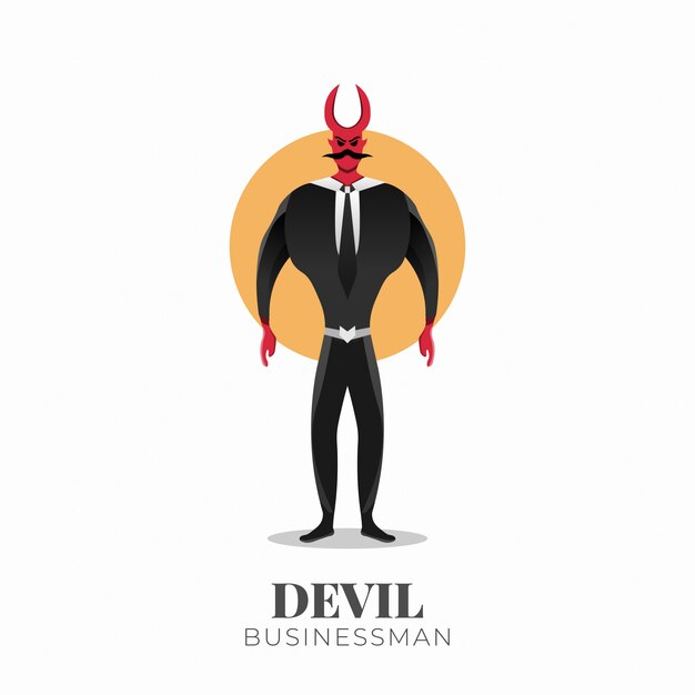 Devil businessman character with horns. half-bull businessman