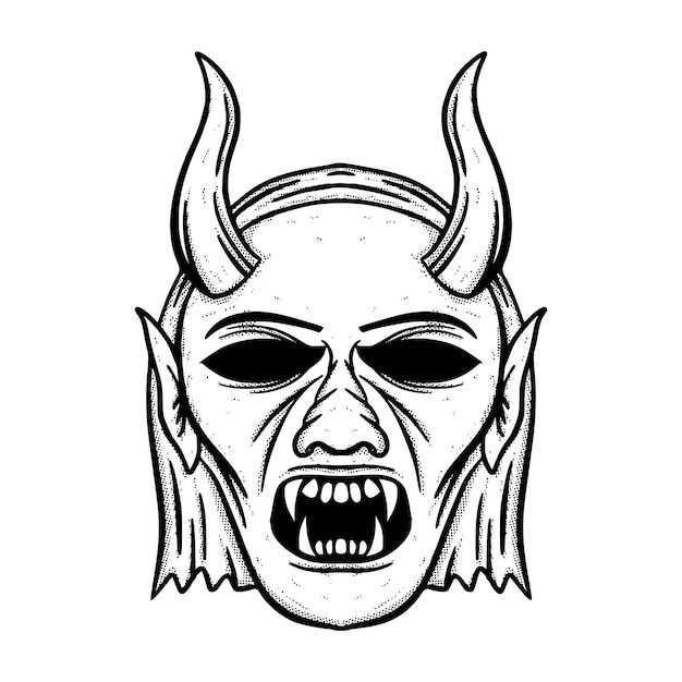 Devil face Illustration hand drawn cartoon sketch lineart vintage style vector