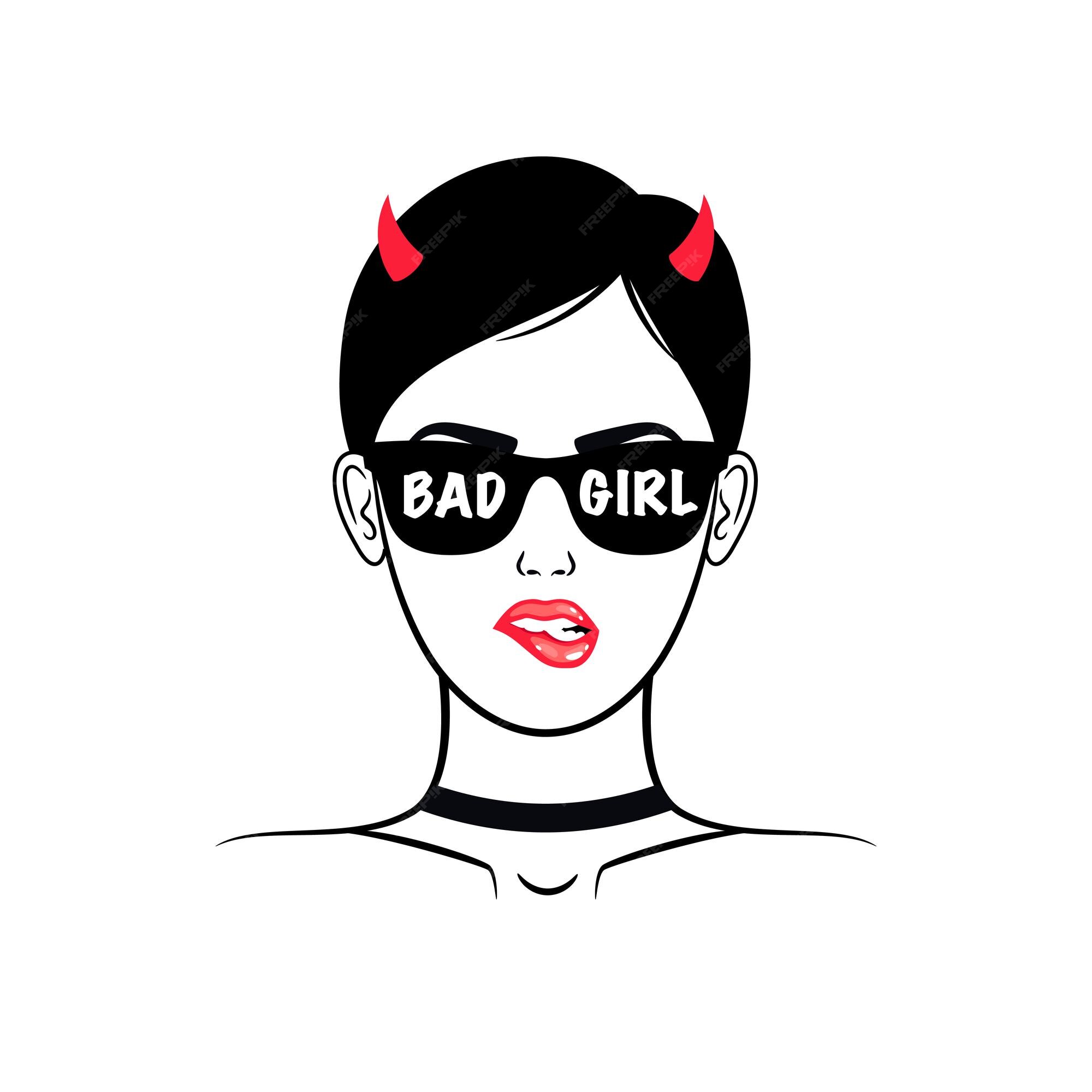 Premium Vector | Devil girl. cartoon beautiful determined woman with horns and glasses, sensual sexy red lips, vector illustration portrait of young bad girl isolated on white background Premium Vector | Devil girl. cartoon beautiful determined woman with horns and glasses, sensual sexy red lips, vector illustration portrait of young bad girl isolated on white background