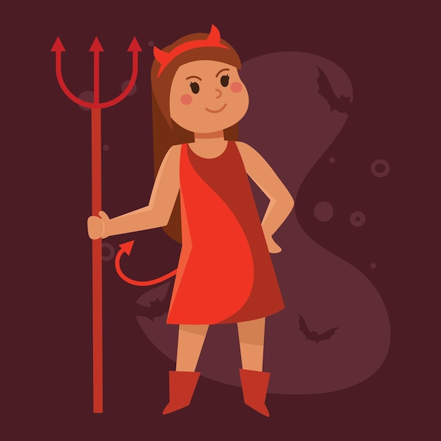 角と三角の悪魔の女の子 ハロウィーンの祝賀のためのベクトル