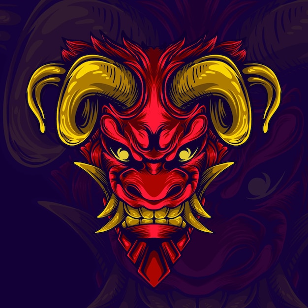 悪魔のヤギの顔のアートワークのイラスト