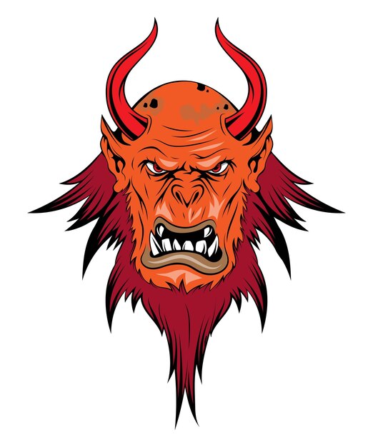 Vector devil head vector illustration of a monster with horns evil character demon from hell