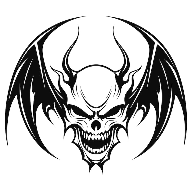 Vector a devil head with dragon wings in a vintage style mascot