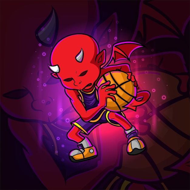 The devil herding the basket ball esport mascot design of illustration