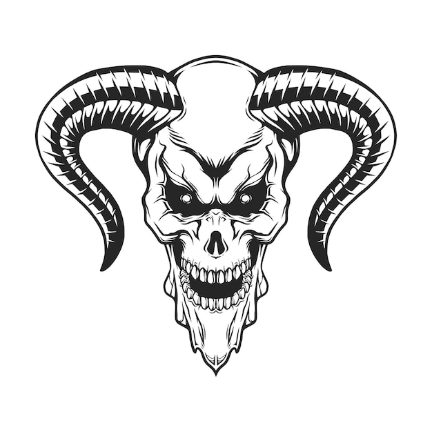 Devil horned skull mascot design illustration line art