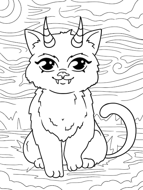 Devil Kitten Hells Pet Children coloring book Vector