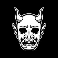 Vector devil mask art illustration hand drawn black and white vector for tattoo, sticker, logo etc