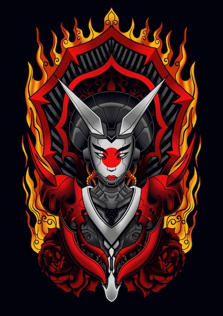 Vector devil mecha geisha