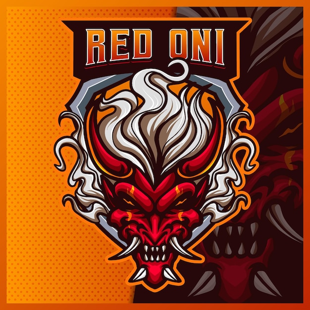 Шаблон иллюстраций дизайна логотипа киберспорта талисмана дьявола они, логотип самурая для командной игры