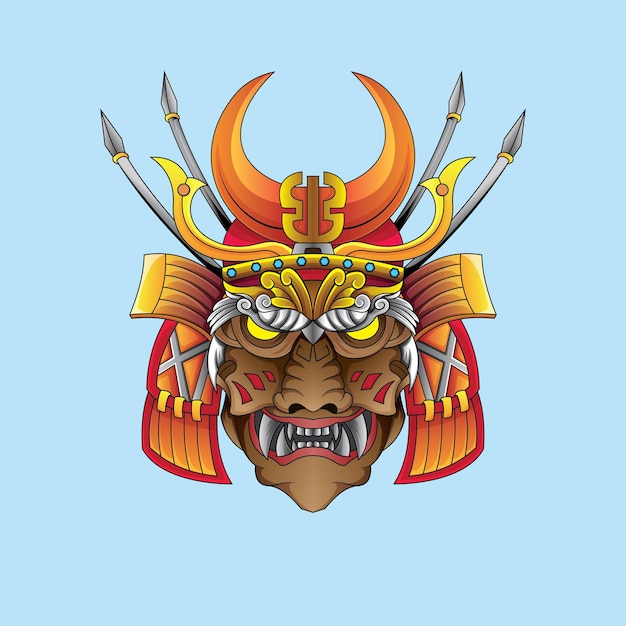 Devil Oni Samurai warrior mask head mascot and logo design for apparel