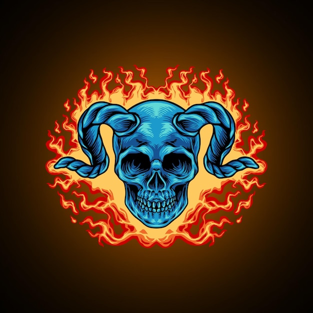 Vector devil skull head on fire