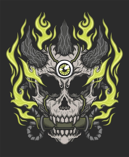 Devil skull head hand drawn illustration vector design