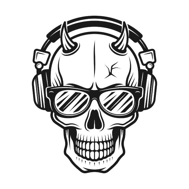 Devil skull head with horns wearing sunglasses