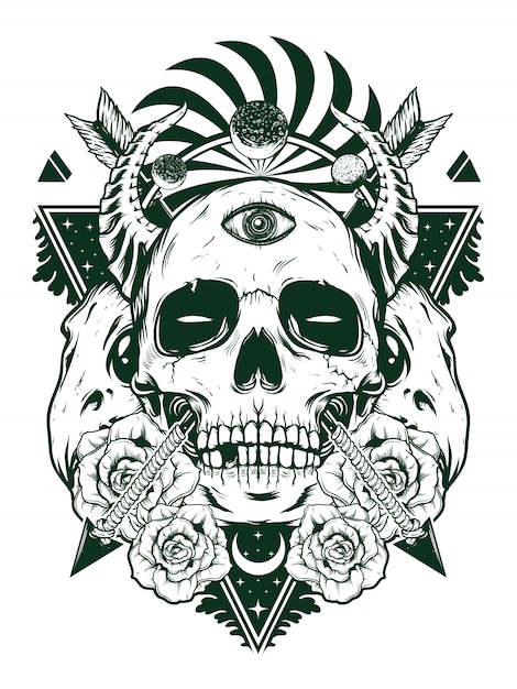 devil skull for shirt design in black white concept