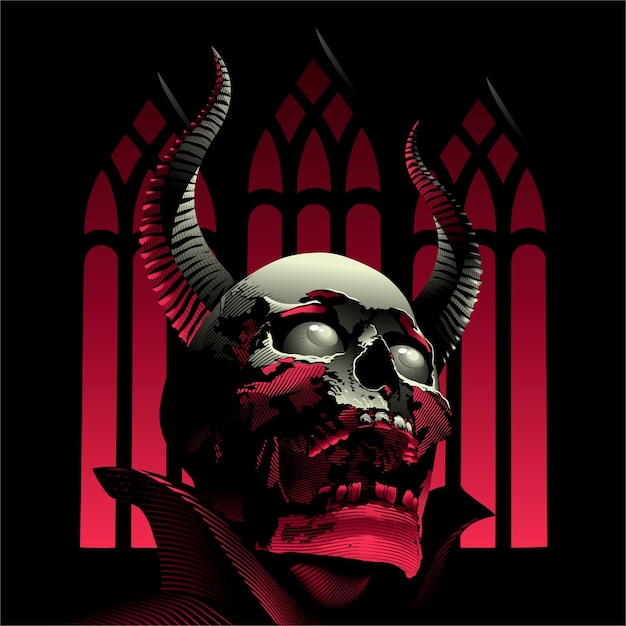 Devil skull vector image Demon face on church background