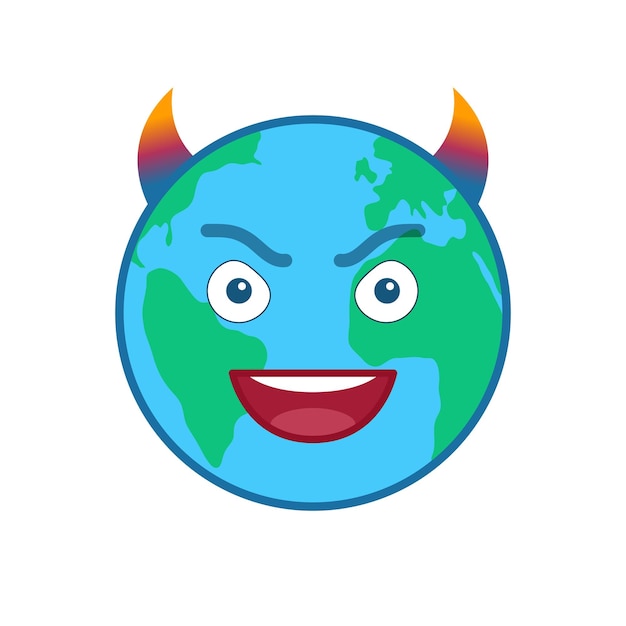 Devil world globe isolated emoticon Crazy planet emoji Social communication and weather widget Demonic face showing facial emotion Evil earth with horns icon Weather forecast vector element