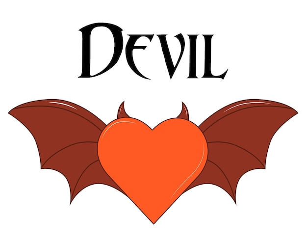 Vector devil y2k style. heart with wings and devilish stripes on isolated background.