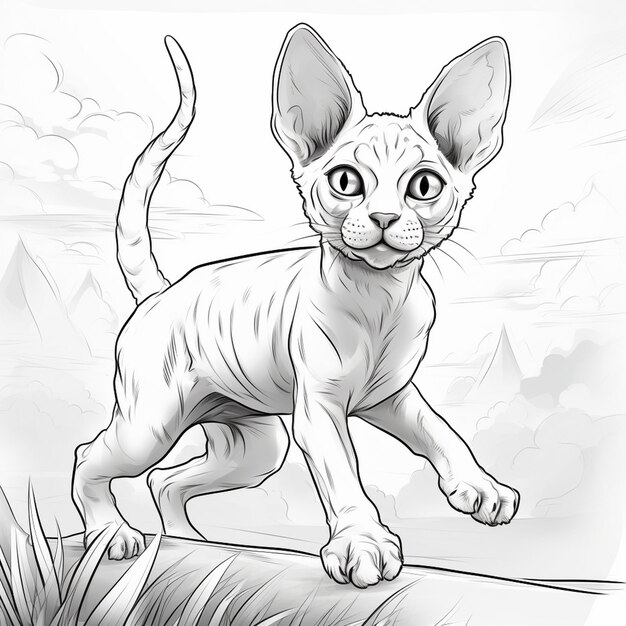 Vector devon rex kitten cat