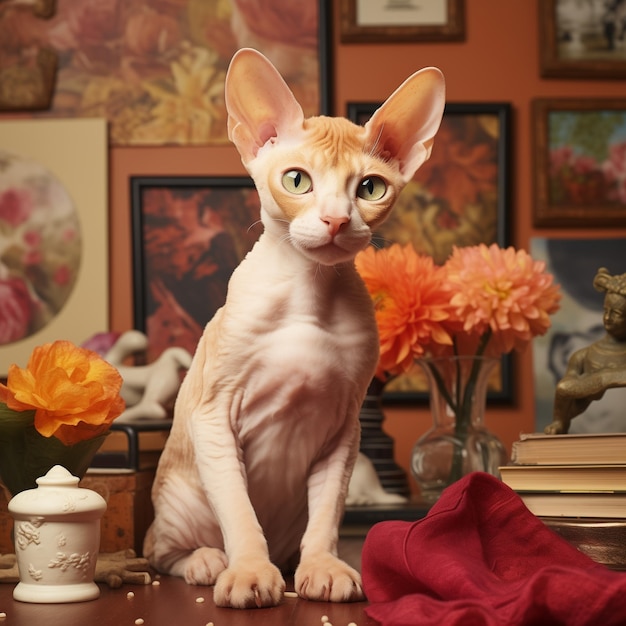 Vector devon rex kitten cat