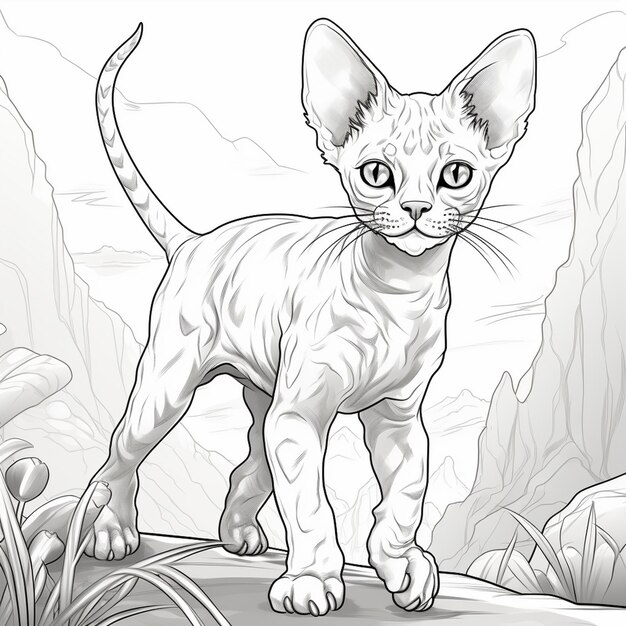 Vector devon rex kitten cat