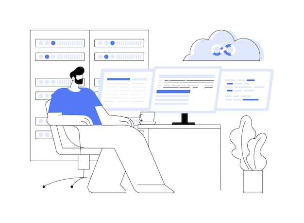 devops cloud engineer abstract concept vector illustration specialist develops cloud network it technology datacenter worker edge computing service reliability programming abstract metaphor